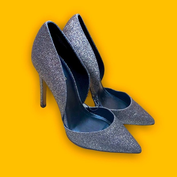 Express Shoes Express Heels New Silver Glitter Contemporary Pump